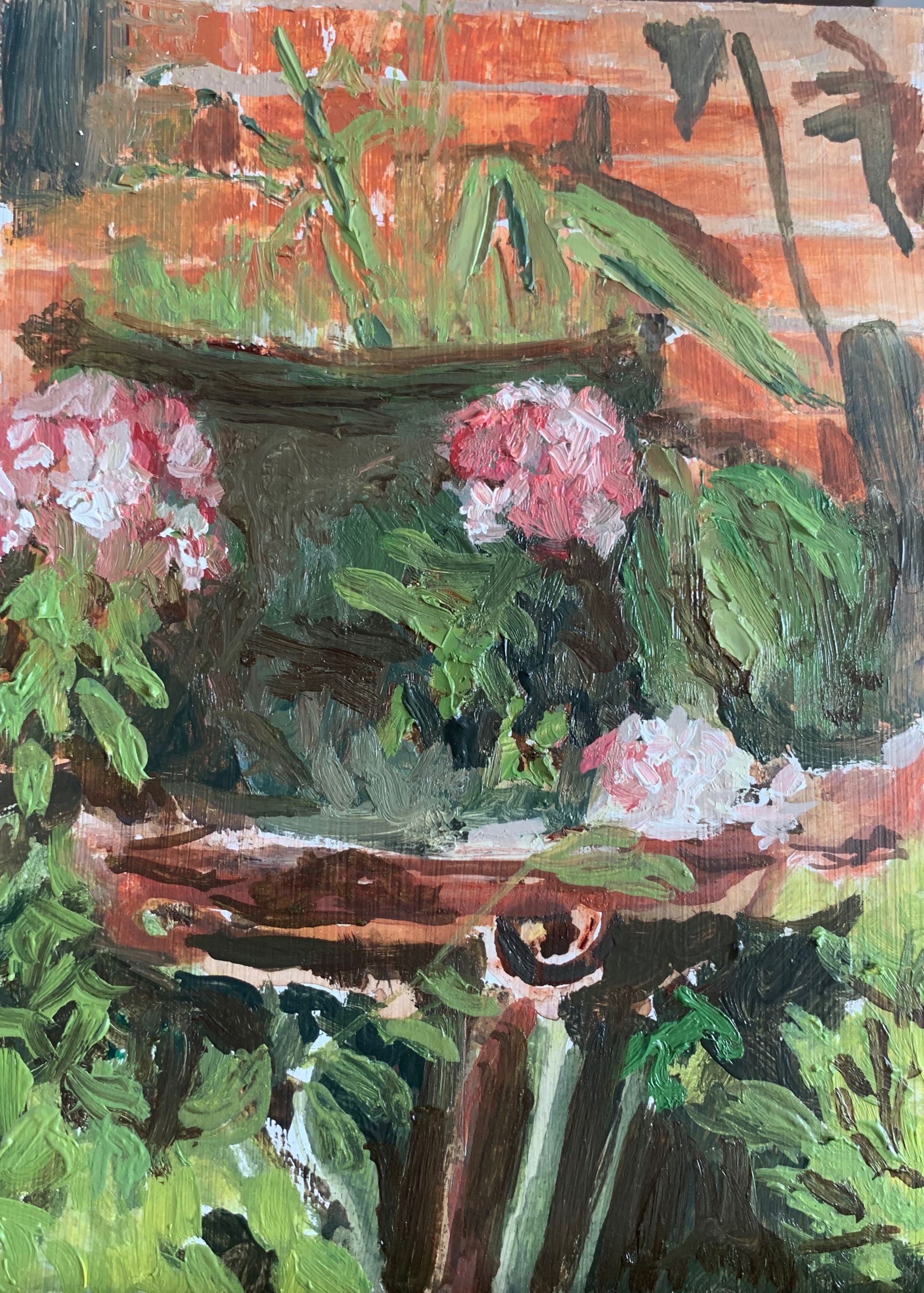 12. Farm House Pots, oil on board, 7 x 5, framed