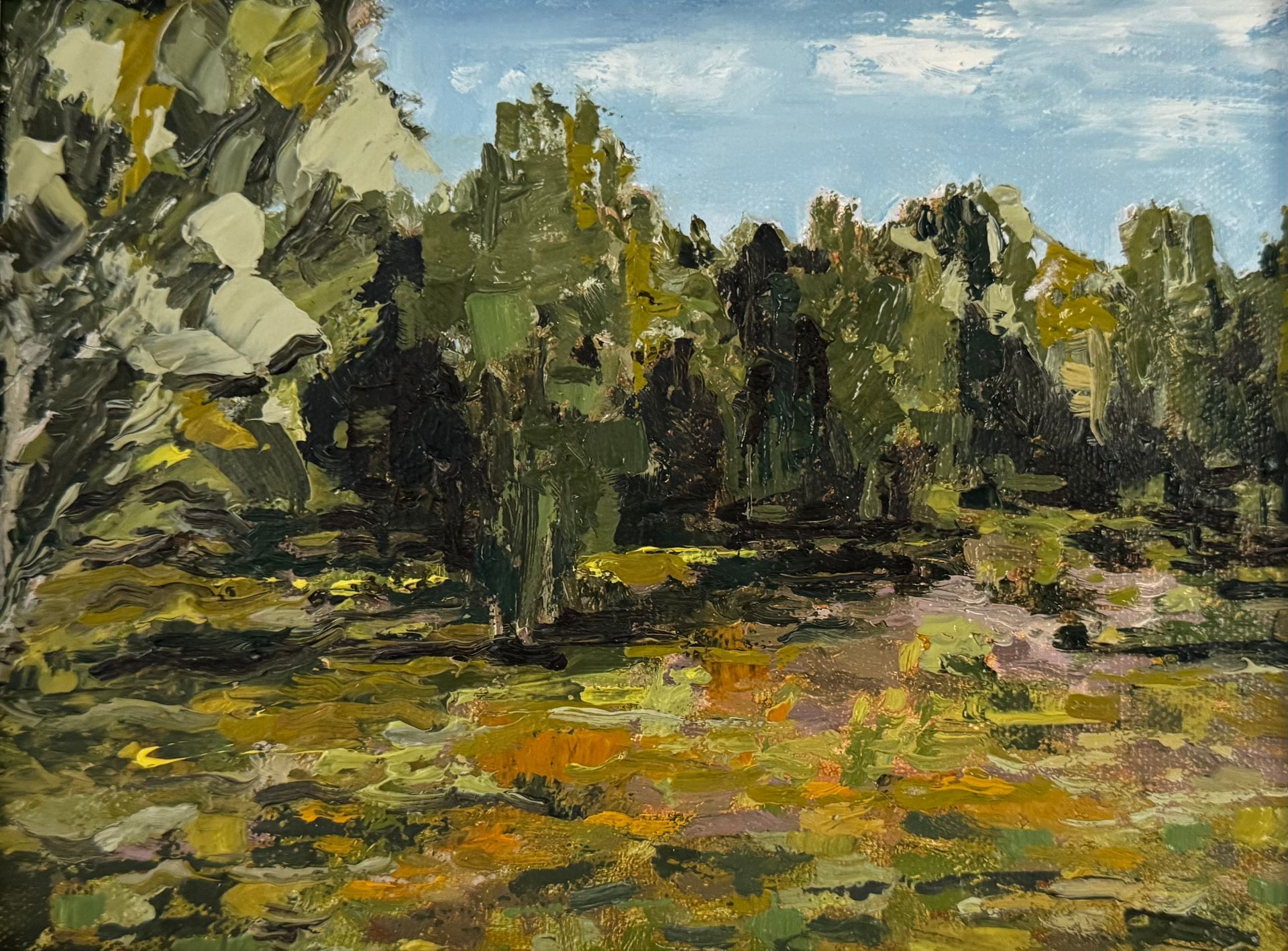 Tunstall Heath, Orford Road, oil on canvas, 19 x 14cm, framed