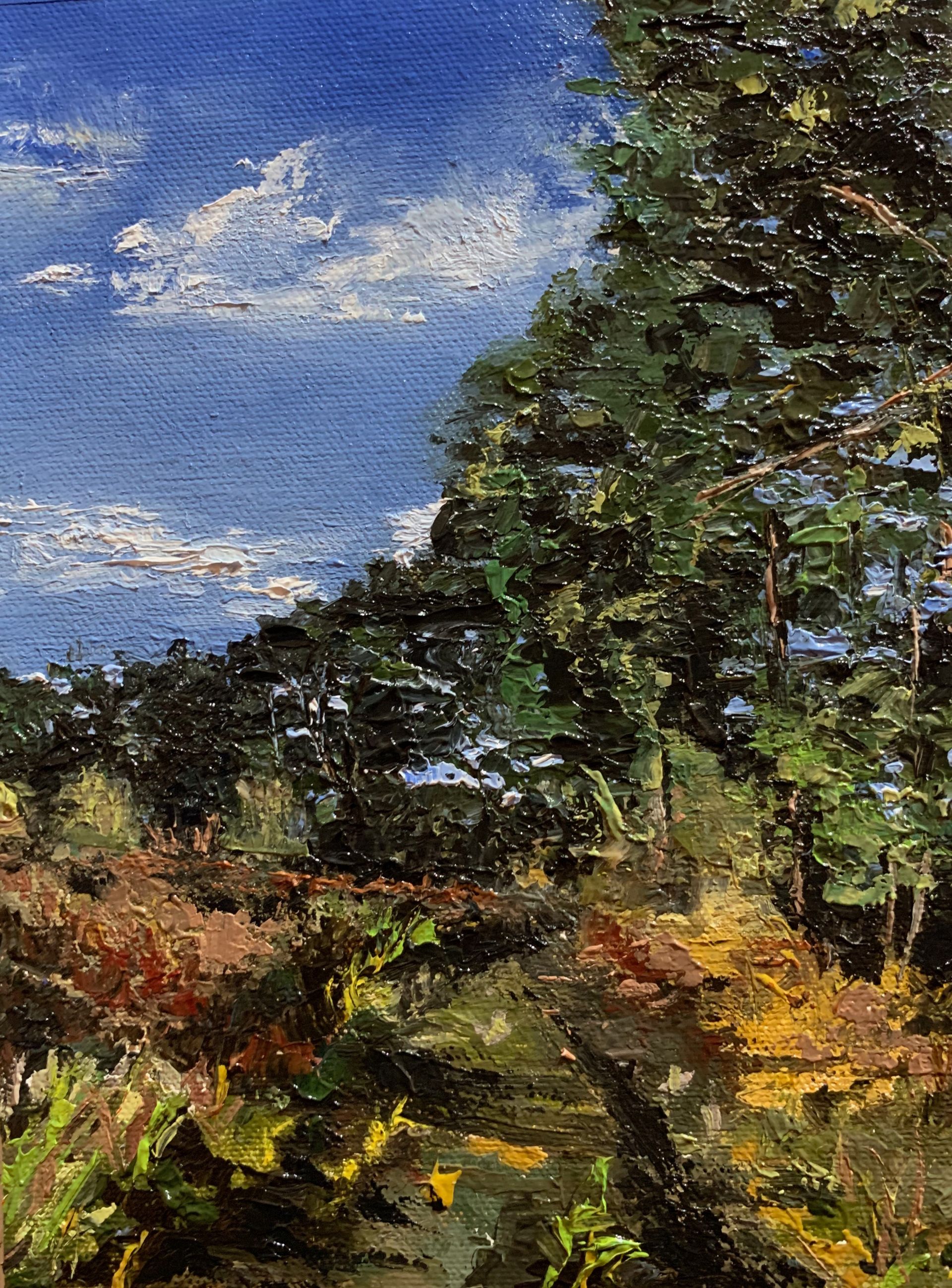Forest Walk, Tunstall Forest, oil on canvas, 13.8 x 18.8cm, framed