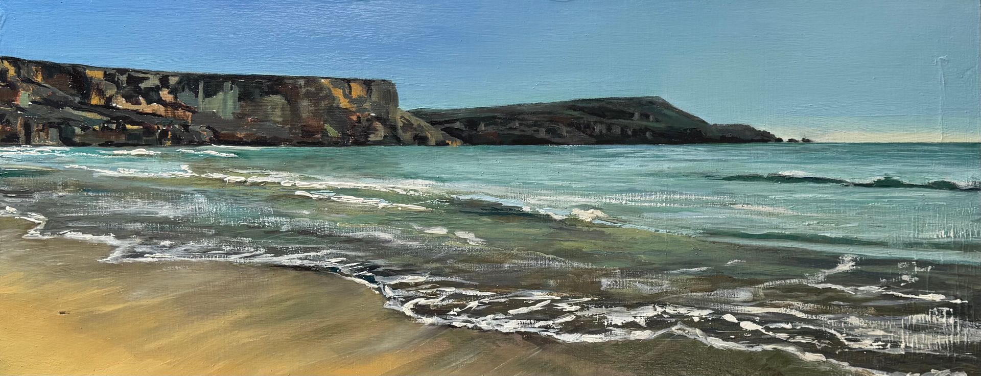 Golden Bay, Malta, oil on board, 75.5 x 29cm, framed