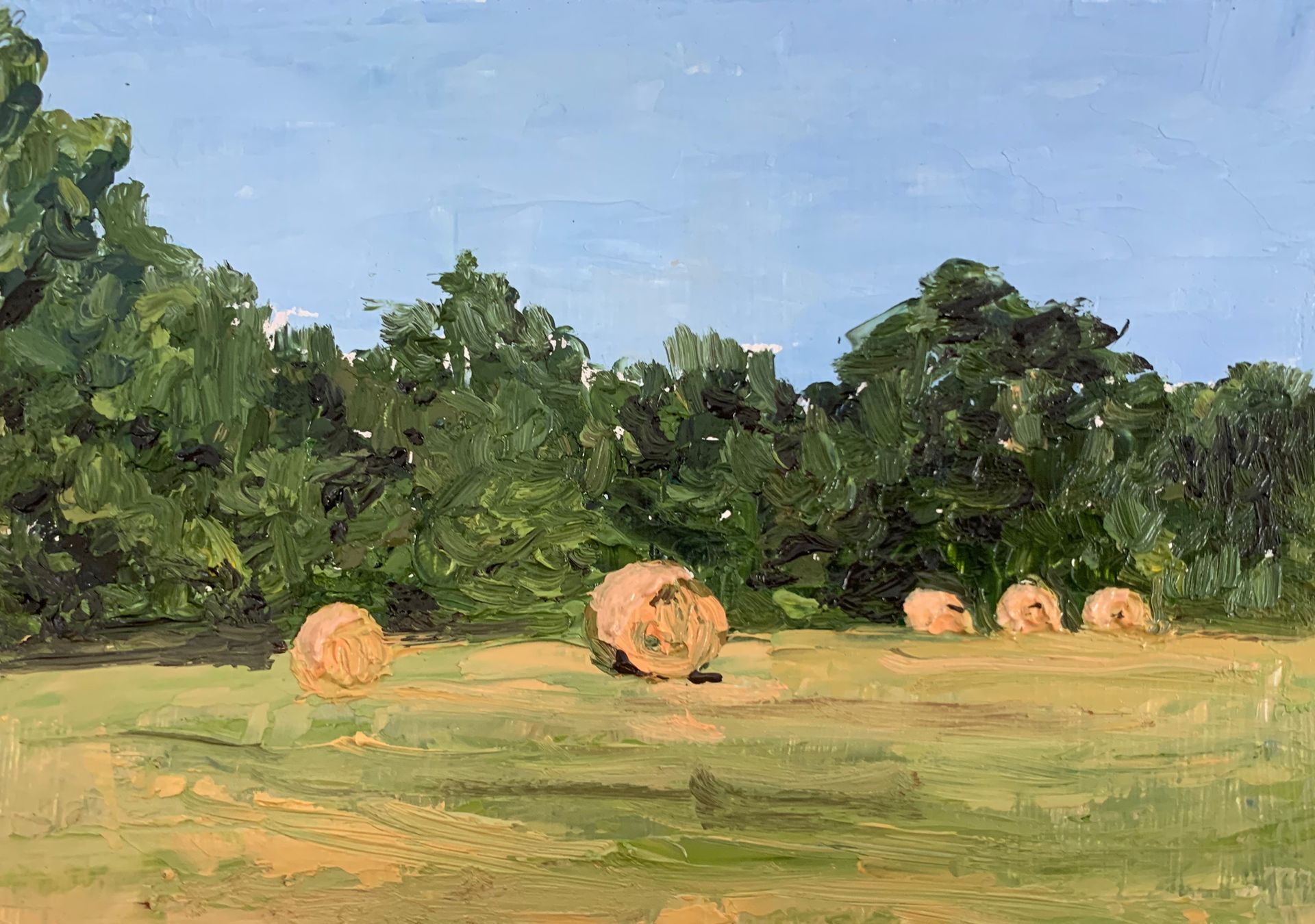 Five Bales, Rendham, oil on board, 7 x 5, framed