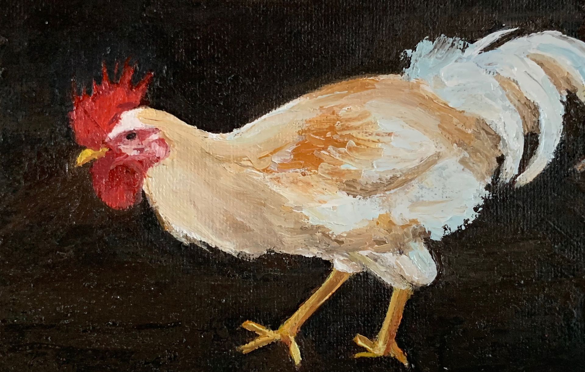 SOLD - Iken Rooster, oil on board, 11.7 x 8cm, framed