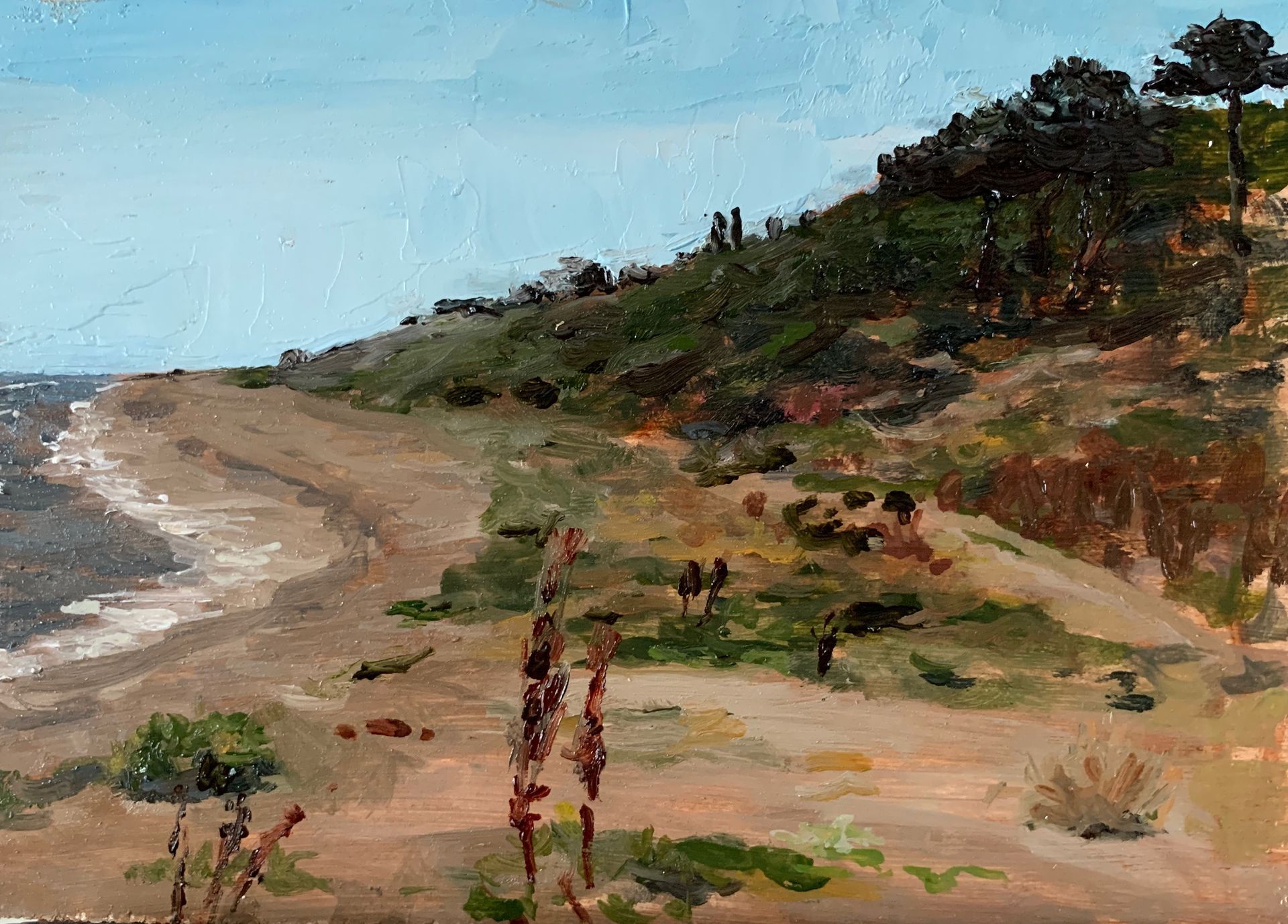 The Cliffs, Sizewell, oil on board, 7 x 5, framed