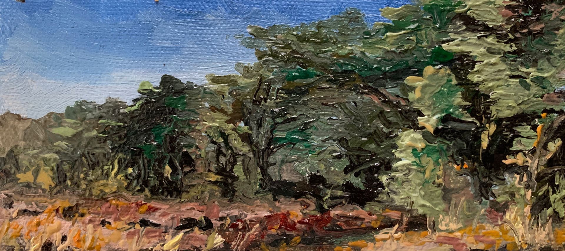  SOLD - Tunstall Forest, Minature, oil on canvas, 14.5 x 6cm, framed