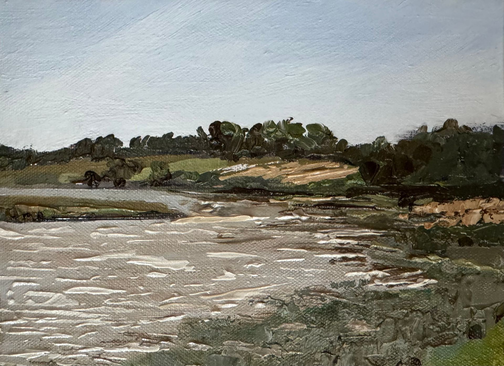 Breezy Day, River Alde, Iken, oil on canvas, 20 x 14.5cm, framed.peg