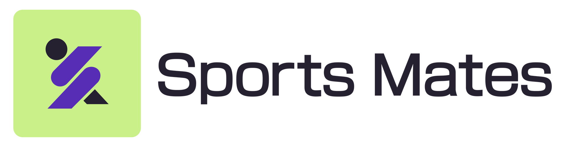 The logo for sports mates is purple and green and says sports mates.