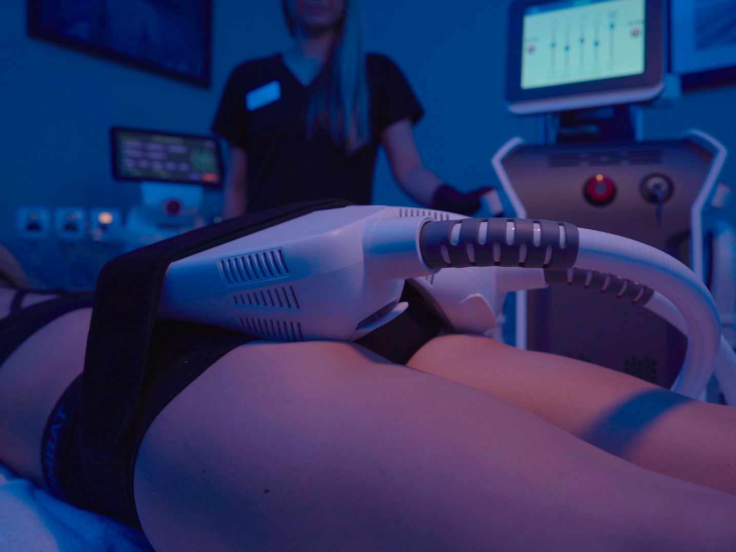 a client getting a body sculpting service with our ems renasculpt device at ultra cryo & recovery.