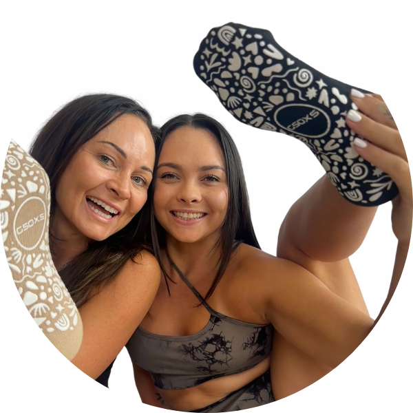 About Us Meet Liza and Tahlia GSOXS business owners wearing GSOXS grip socks