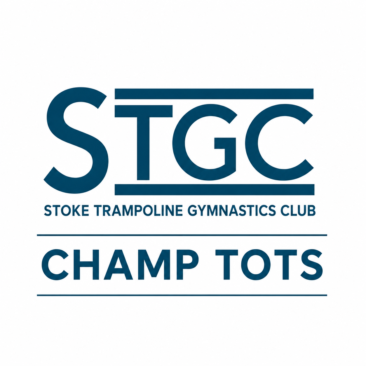 STGC Champ Tots logo in blue and white for Stoke Trampoline Gymnastics Club