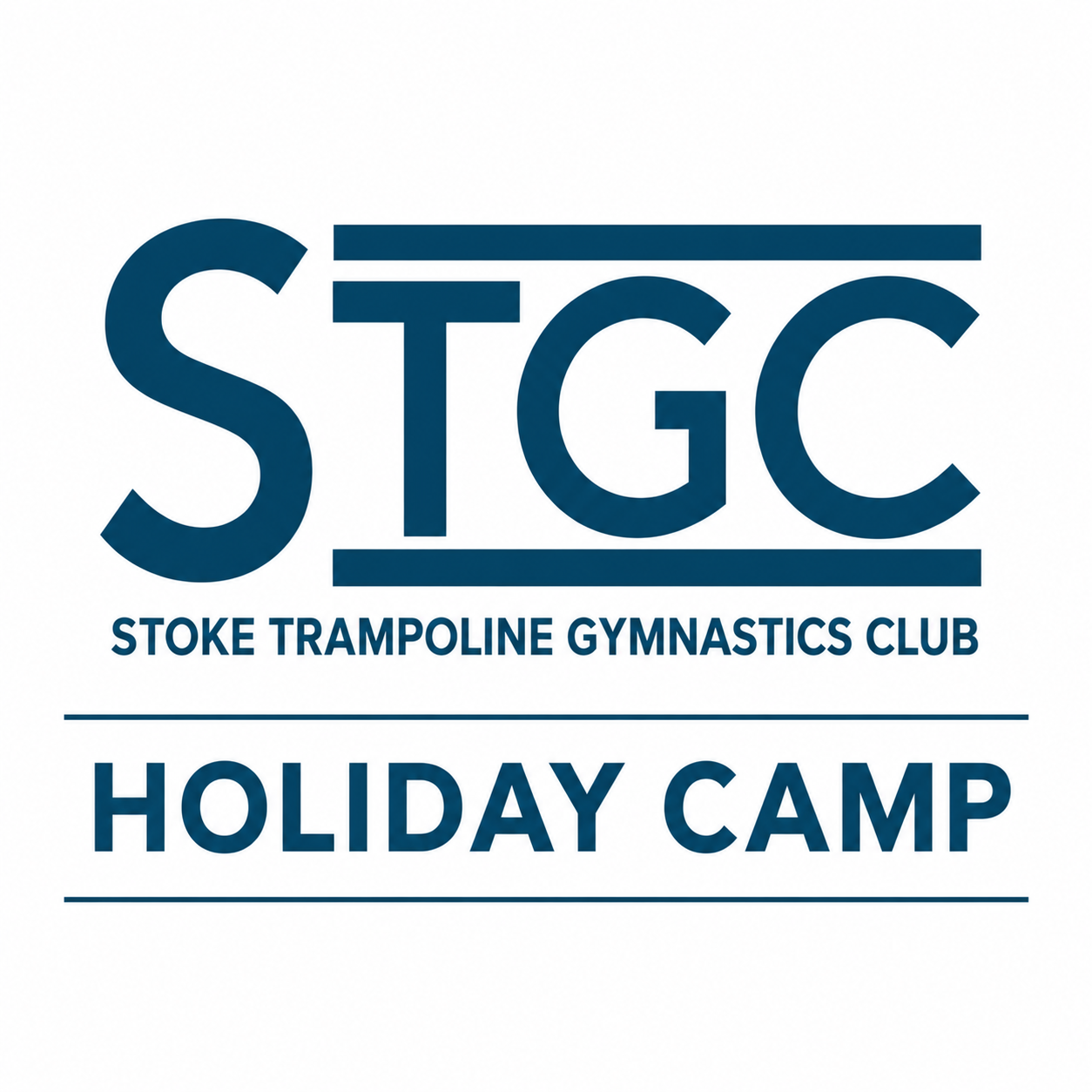 STGC Holiday Camp logo in blue for Stoke Trampoline Gymnastics Club