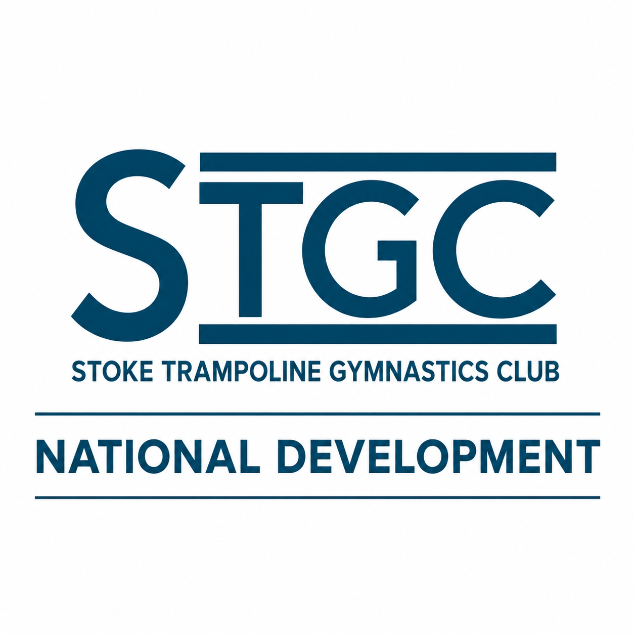 STGC logo with “Stoke Trampoline Gymnastics Club” and “National Development” in blue text