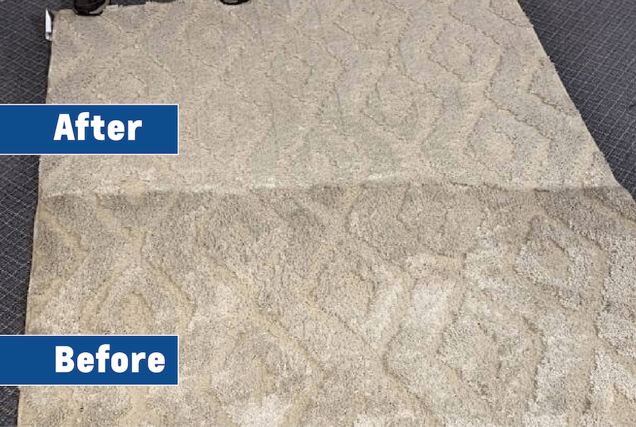 A before and after picture of a carpet being cleaned.