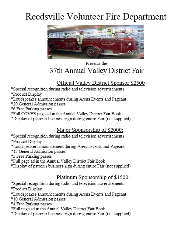 Reedsville Volunteer Fire Department Valley District Fair