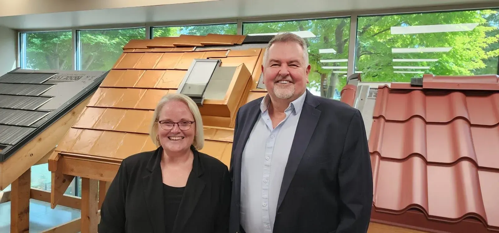 The Honourable Jill McKnight, Canada’s Minister of Veterans Affairs and Associate Minister of National Defence, visits Interlock Metal Roofing’s Delta, British Columbia manufacturing facility to discuss aluminum tariffs and Canadian manufacturing with company president Mark Wenzel.