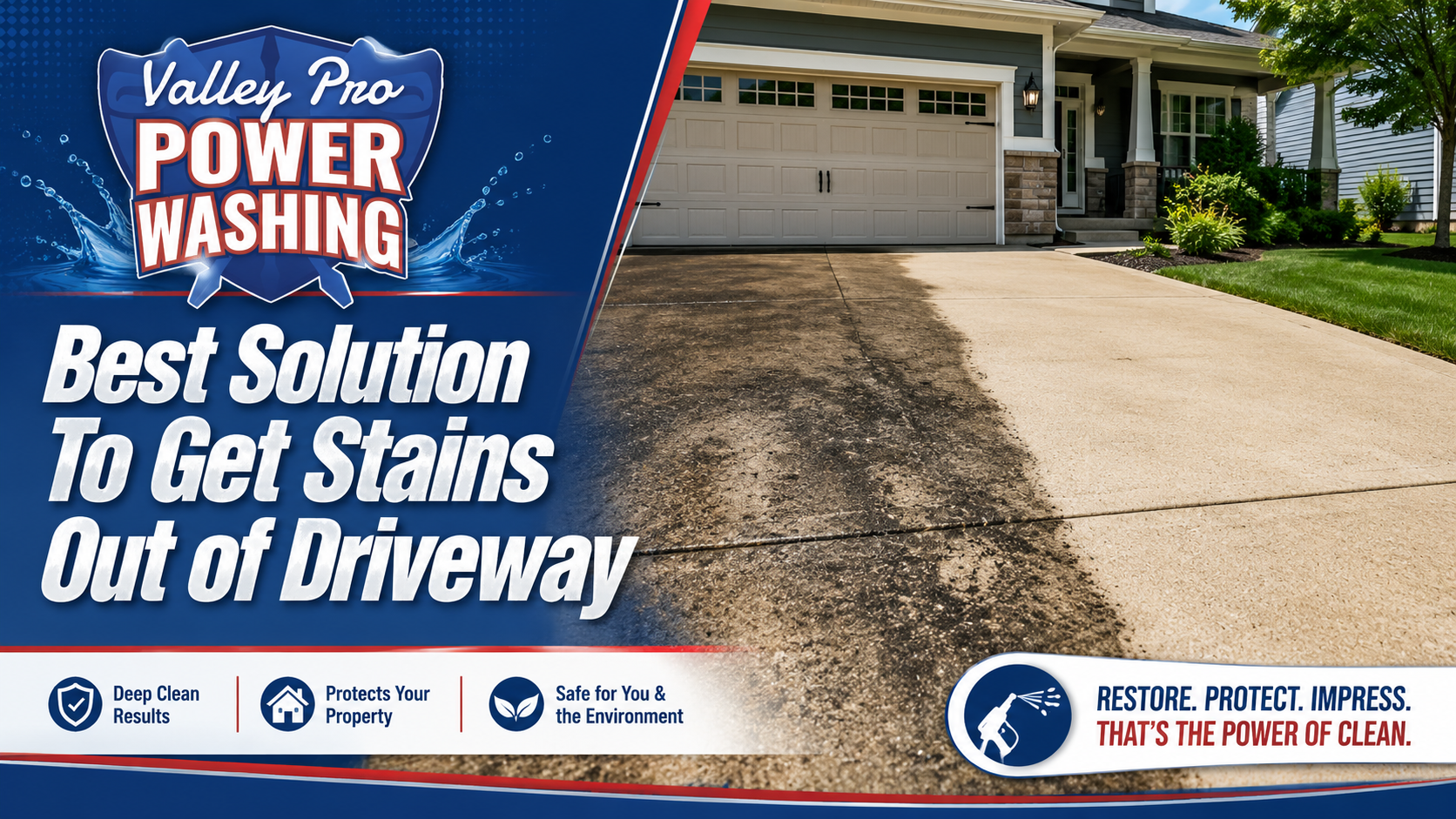 Professional power washing oil stains from a concrete driveway in Phoenix Arizona