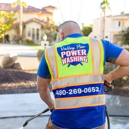 Valley Pro Power Wash technician preparing to clean concrete in Phoenix Arizona