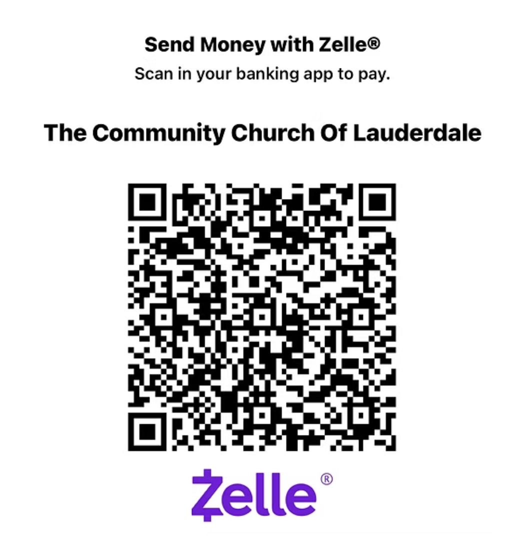 QR code for The Community Church of Lauderdale to send money via Zelle.