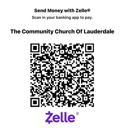 QR code for The Community Church of Lauderdale to send money via Zelle.