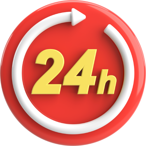 Red circle with white arrow, yellow 