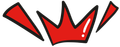 Red crown with black outline, two angular lines on the sides.
