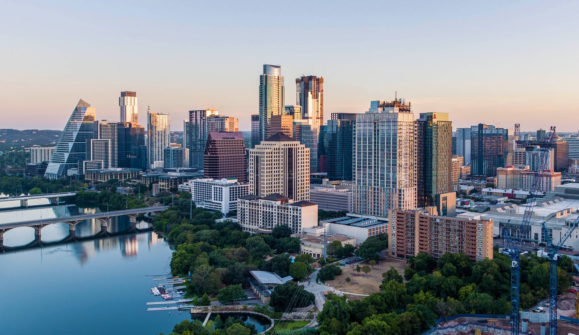 Aerial View of Austin, Texas, Over the Colorado River