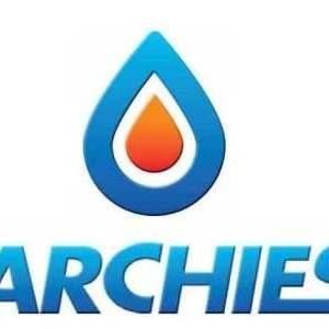 Logo for Bay & Coast Plumbing: a blue and black geometric shape above the text 