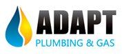 Logo for Adapt Plumbing & Gas: Black text, teardrop shape with blue and yellow colors.