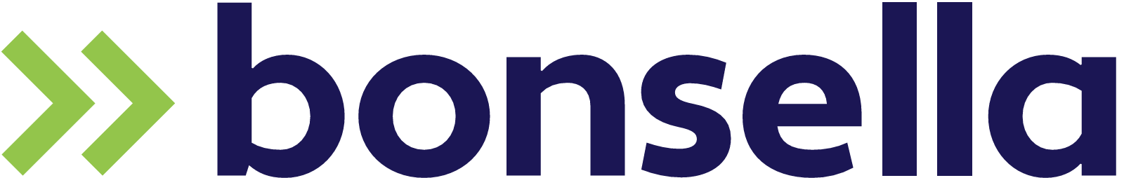 Bonsella logo with green arrows on the left and navy blue text.