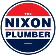 Logo for The Nixon Plumber. Red, white, and blue circular design.