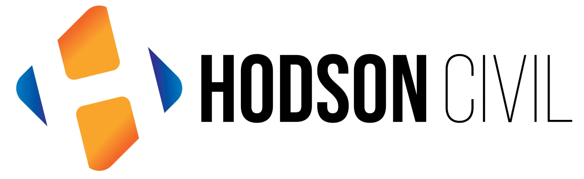 Hodson Civil logo: orange and blue abstract shape with 