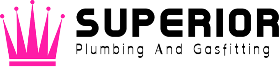Logo for Superior Plumbing And Gasfitting; pink crown, black text.