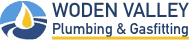 Logo for Woden Valley Plumbing & Gasfitting with a blue and yellow water droplet and text.