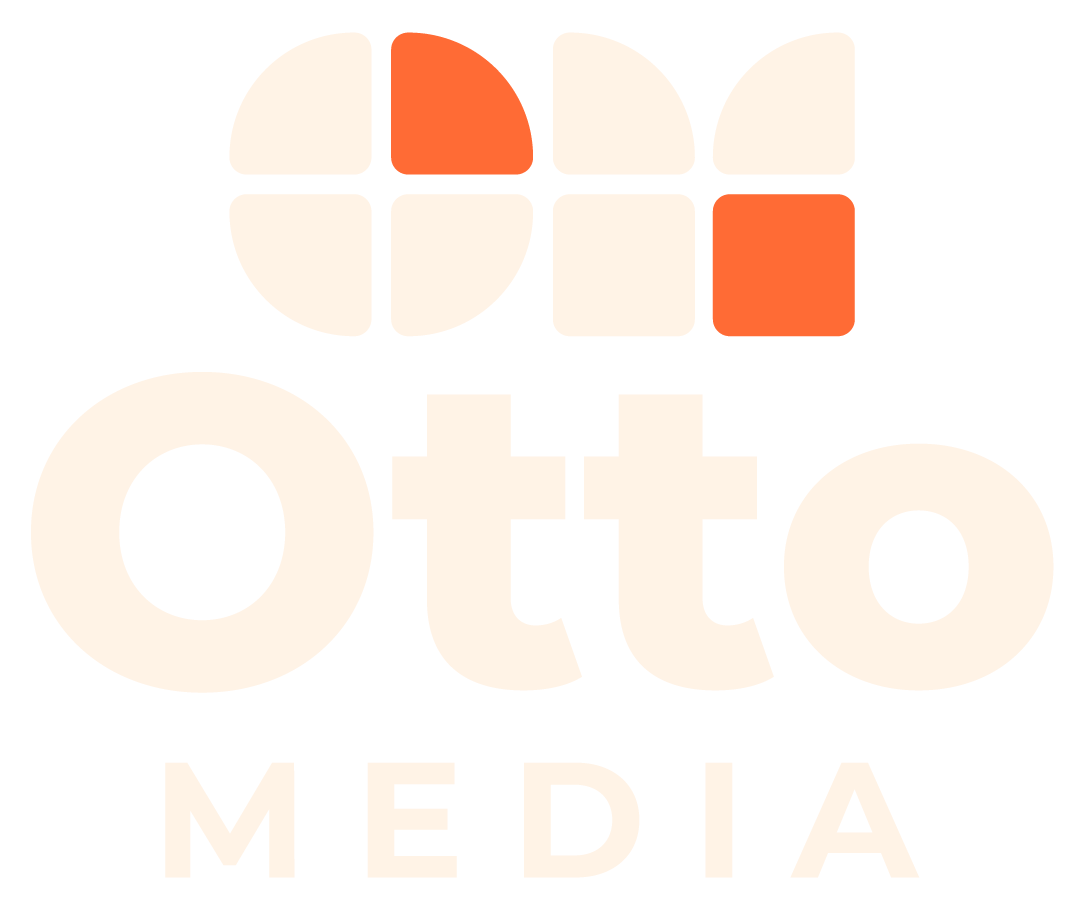 Logo for Otto Media: abstract design with an orange partial circle and square above 