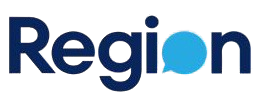 Region logo with dark blue text and a light blue speech bubble.