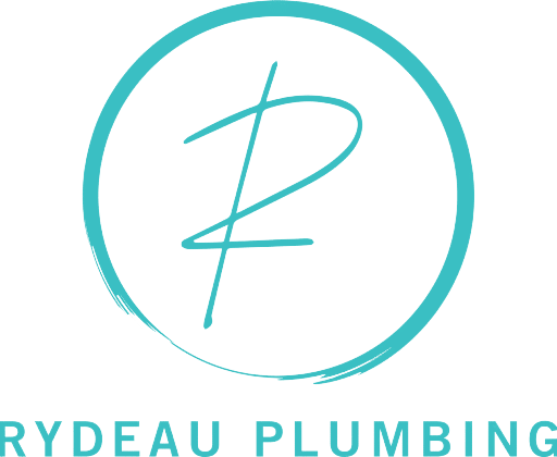 Logo for Rydeau Plumbing: Teal circle around a script 