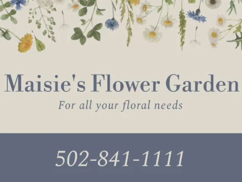 A logo for maisie 's flower garden for all your floral needs