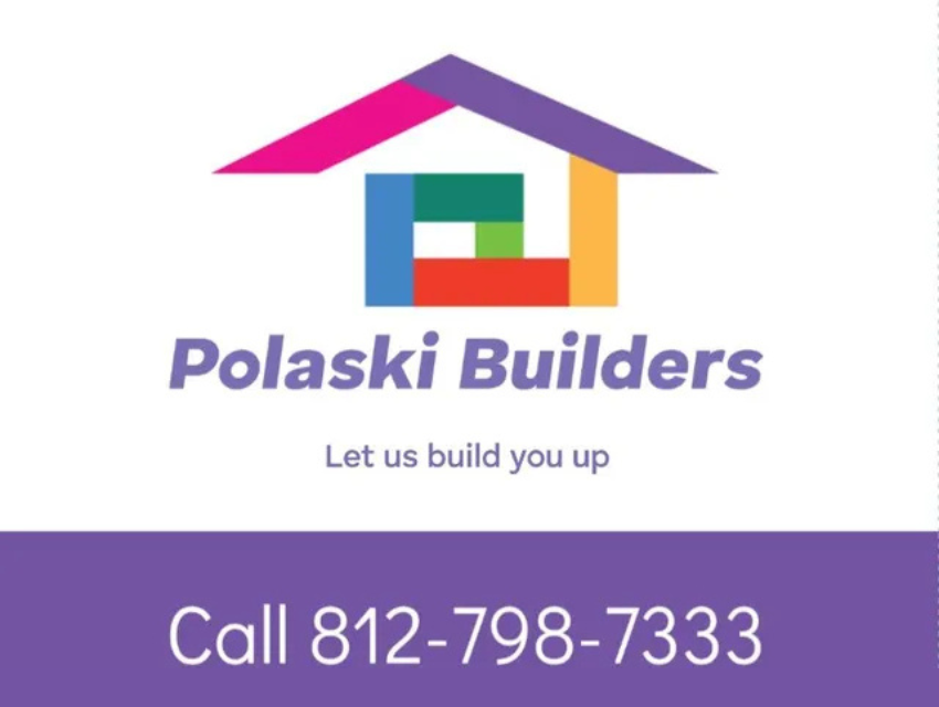 A colorful logo for polaski builders that says let us build you up