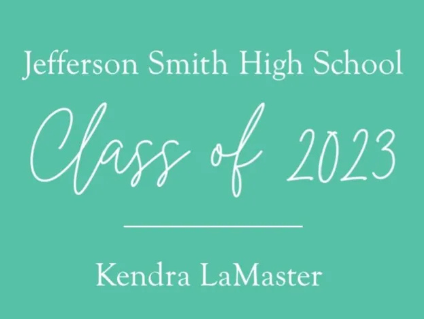 A sign for jefferson smith high school class of 2023