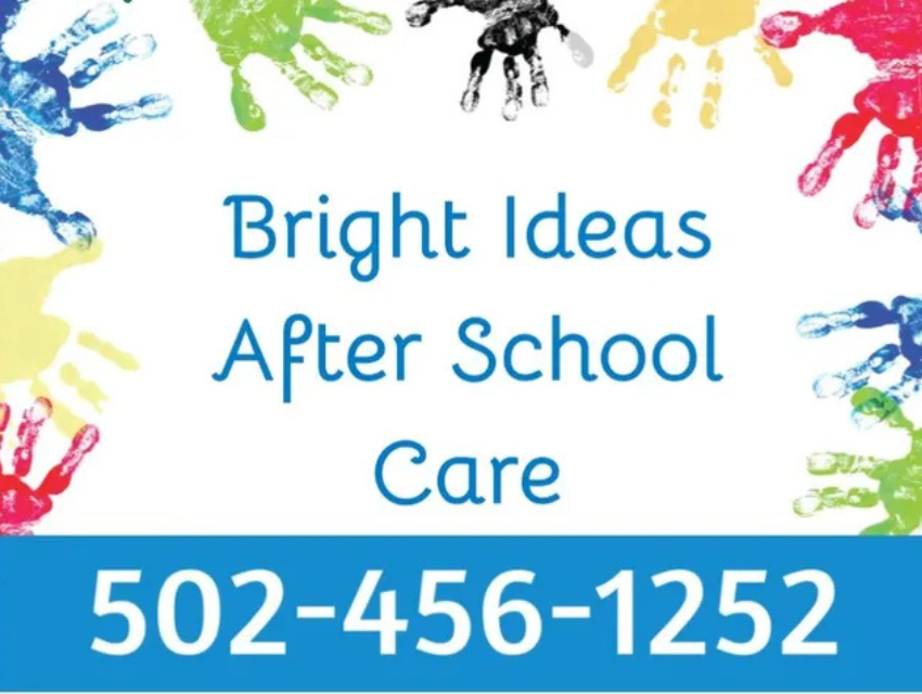A sign for bright ideas after school care with a phone number