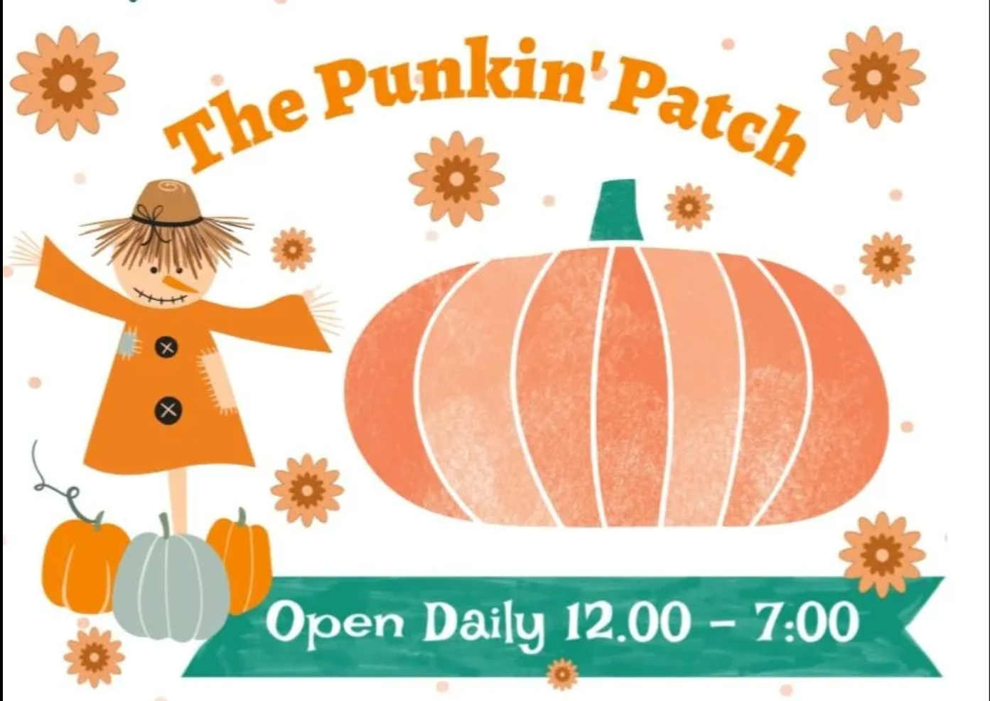 The punkin patch is open daily from 12:00 to 7:00