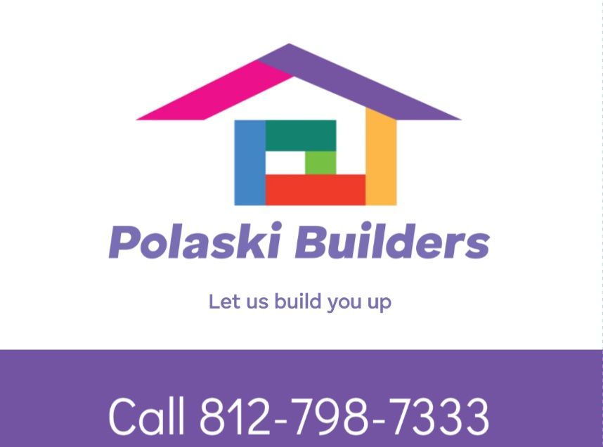 A colorful logo for polaski builders that says let us build you up