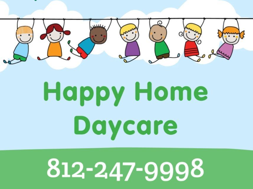 A sign for happy home daycare with a phone number