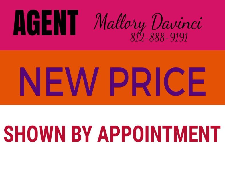 A real estate sign featuring agent Mallory Davinci (812-888-9191), a