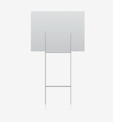 A blank, rectangular sign attached to a wire H-frame stake, centered against a plain light background.