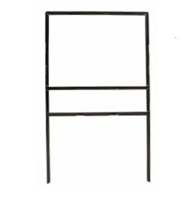 A black metal sign frame with a rectangular top and two horizontal crossbars, designed to hold yard signs.
