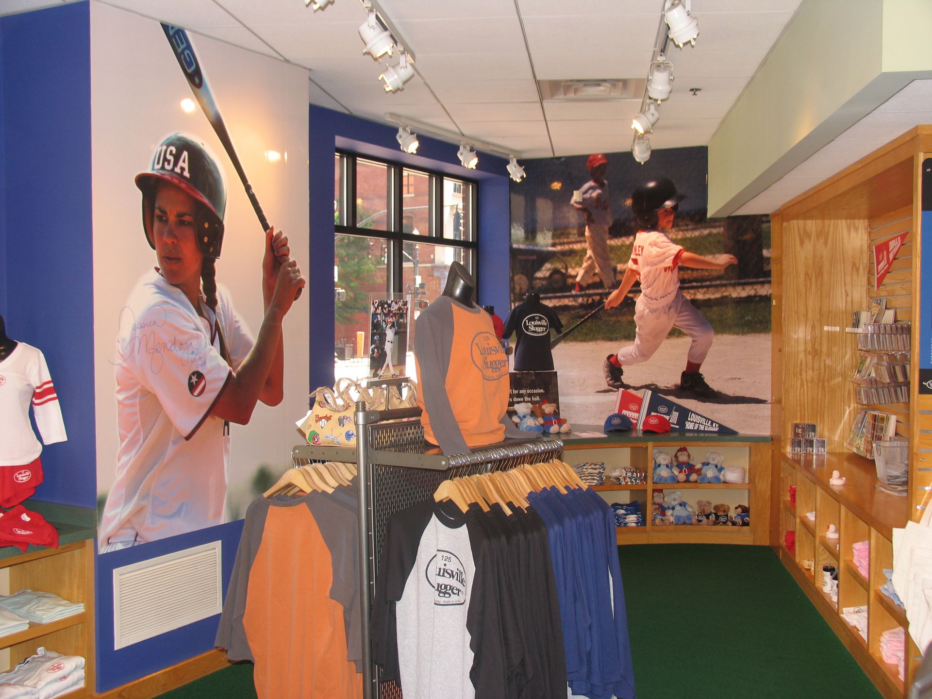 A store with a picture of a baseball player on the wall