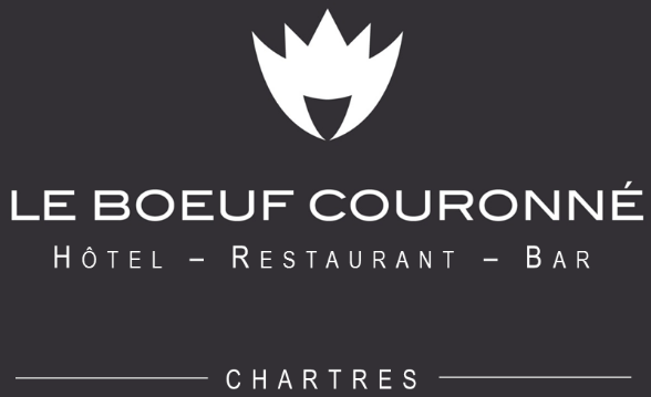 A logo for le boeuf couronne hotel restaurant bar
