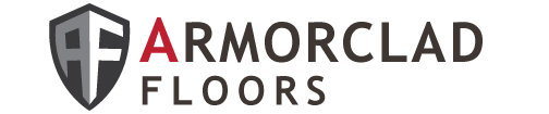 Logo for Armorclad Floors: a shield icon with the initials AF, followed by the company name in red and black text.