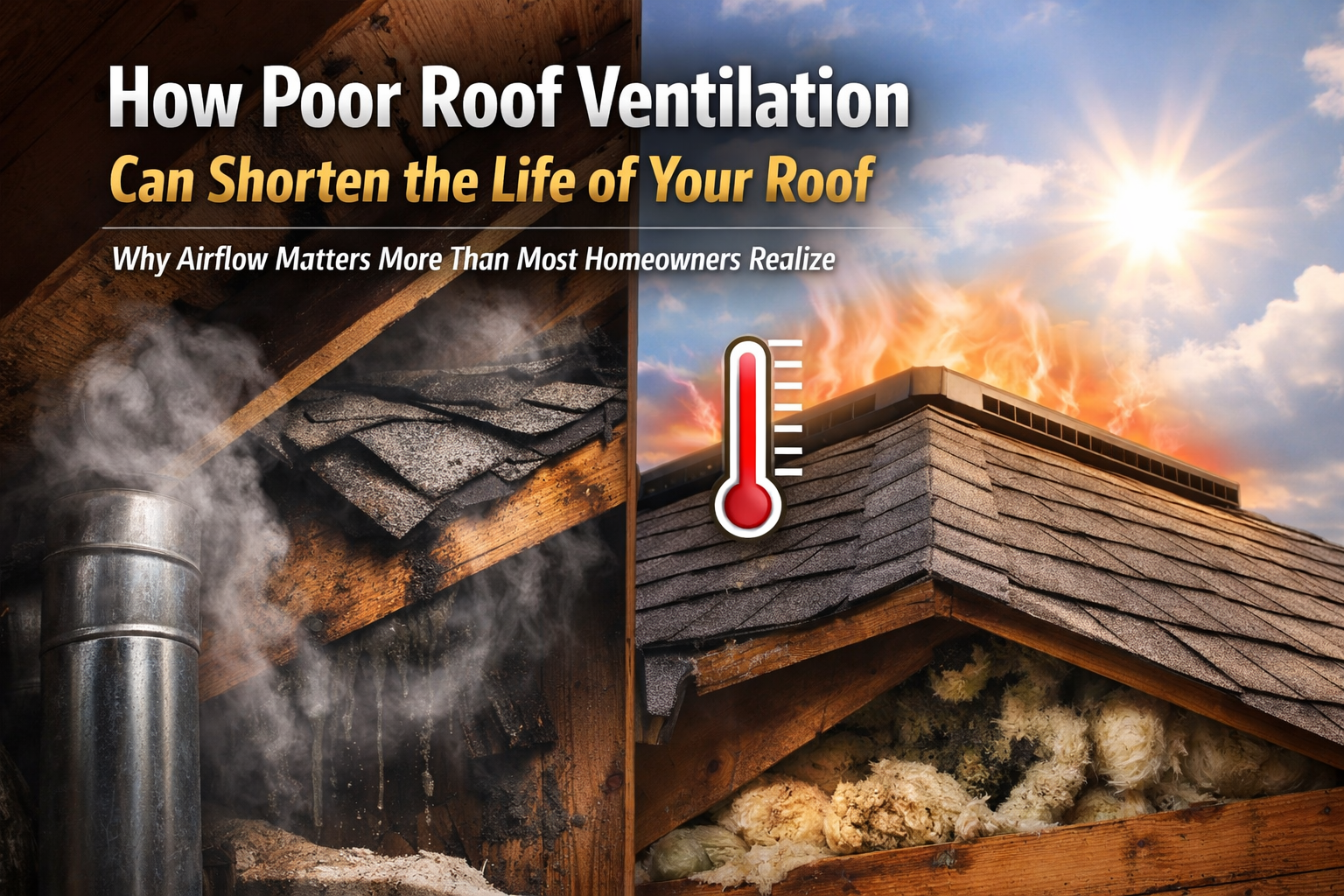 Damaged roof shingles caused by poor attic airflow