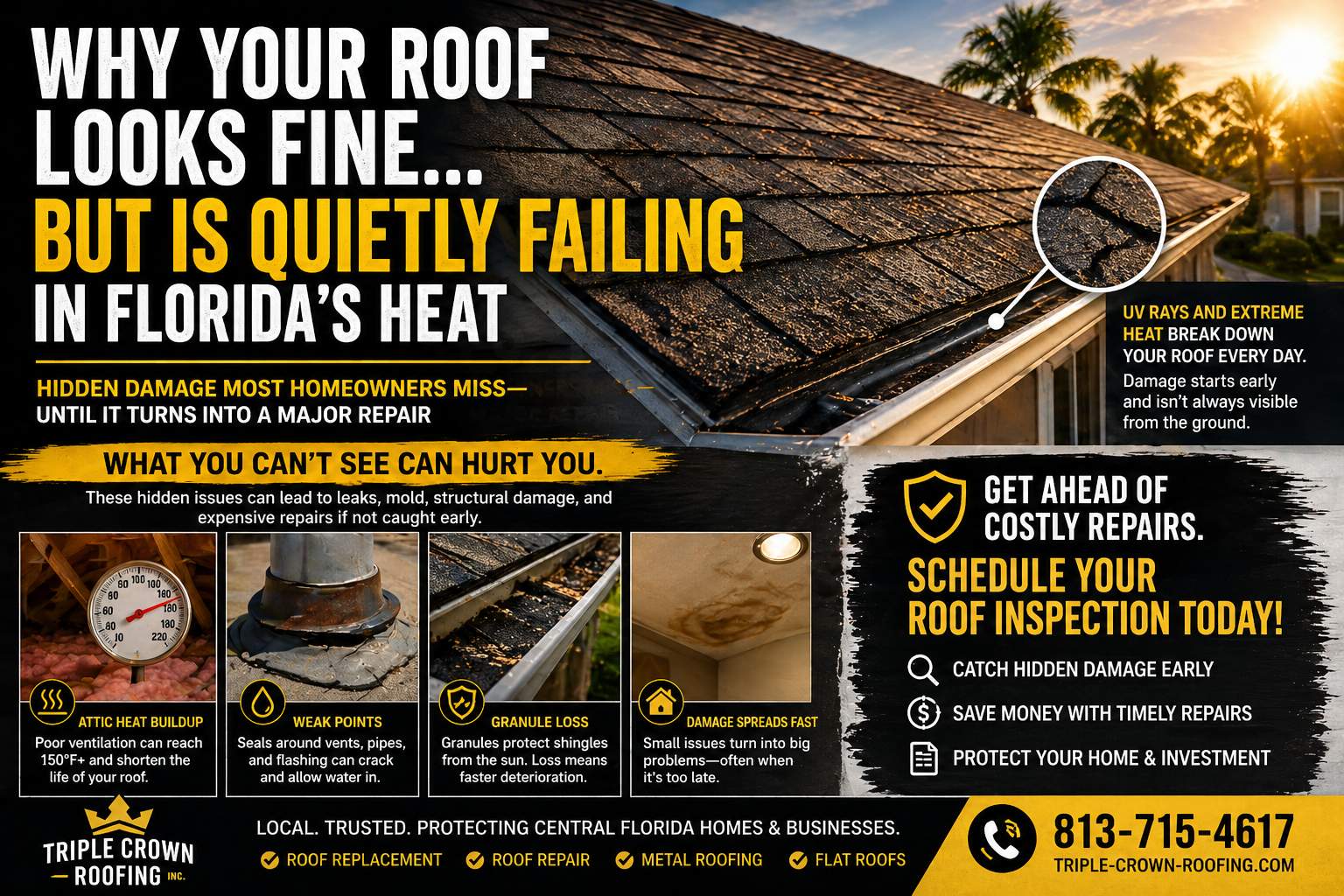 Florida roof sun damage causing shingle deterioration